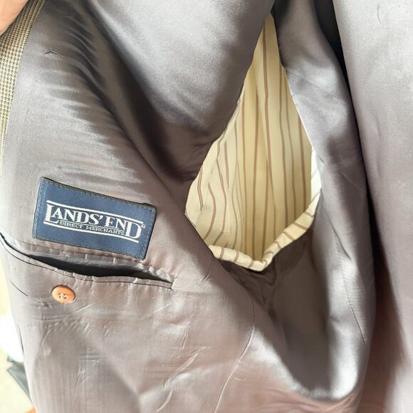 Lands End Mens Size 46L Multicolored Plaid wool Suit Jacket Sport Coat Blazer - Picture 4 of 16